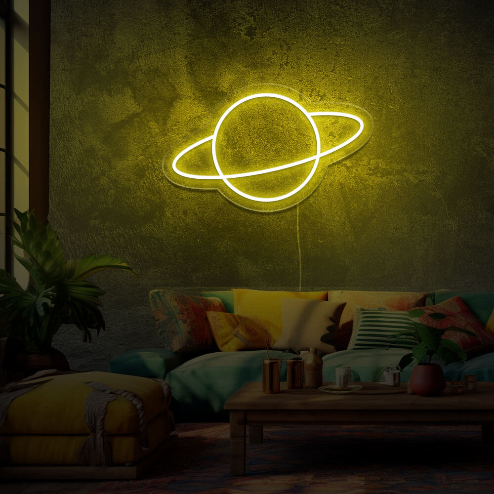 planète-espace-saturne-decoration-neon-led-Jaune Citron