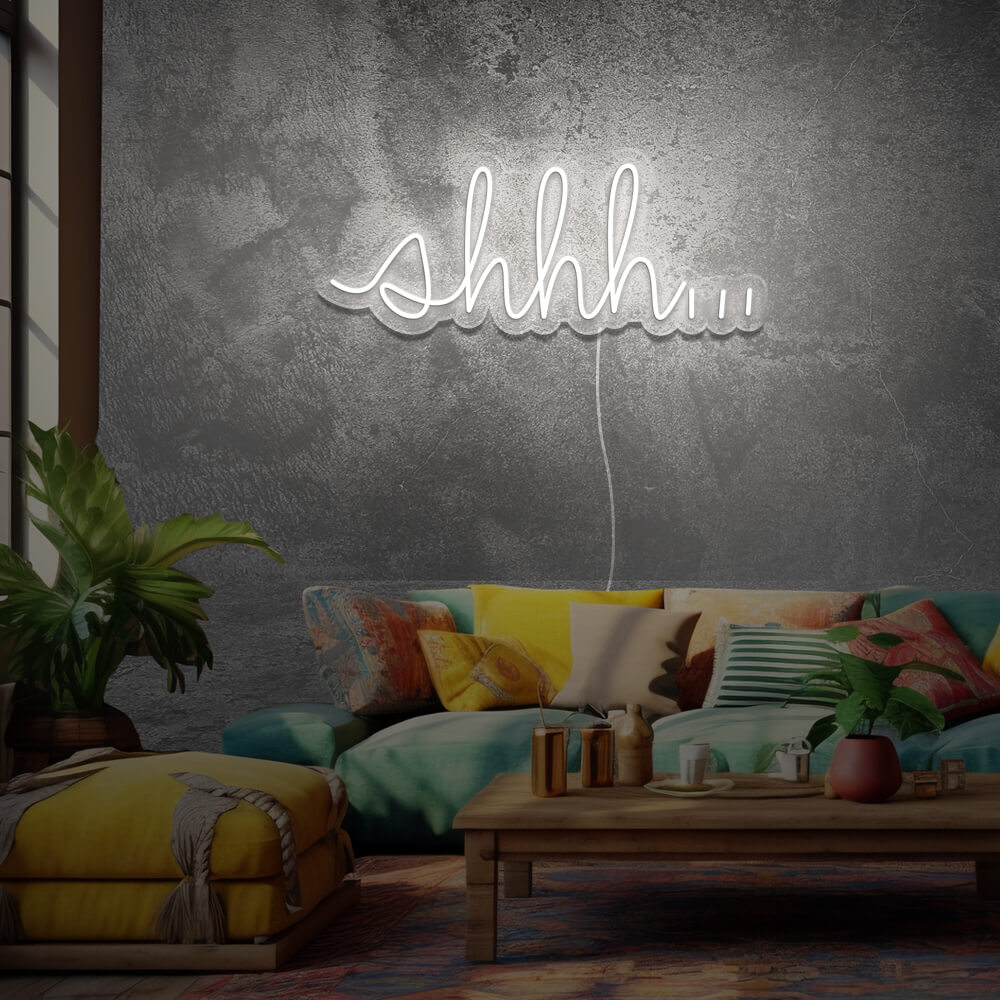 shhh-silence-texte-neon-led-luminaire-Blanc Froid