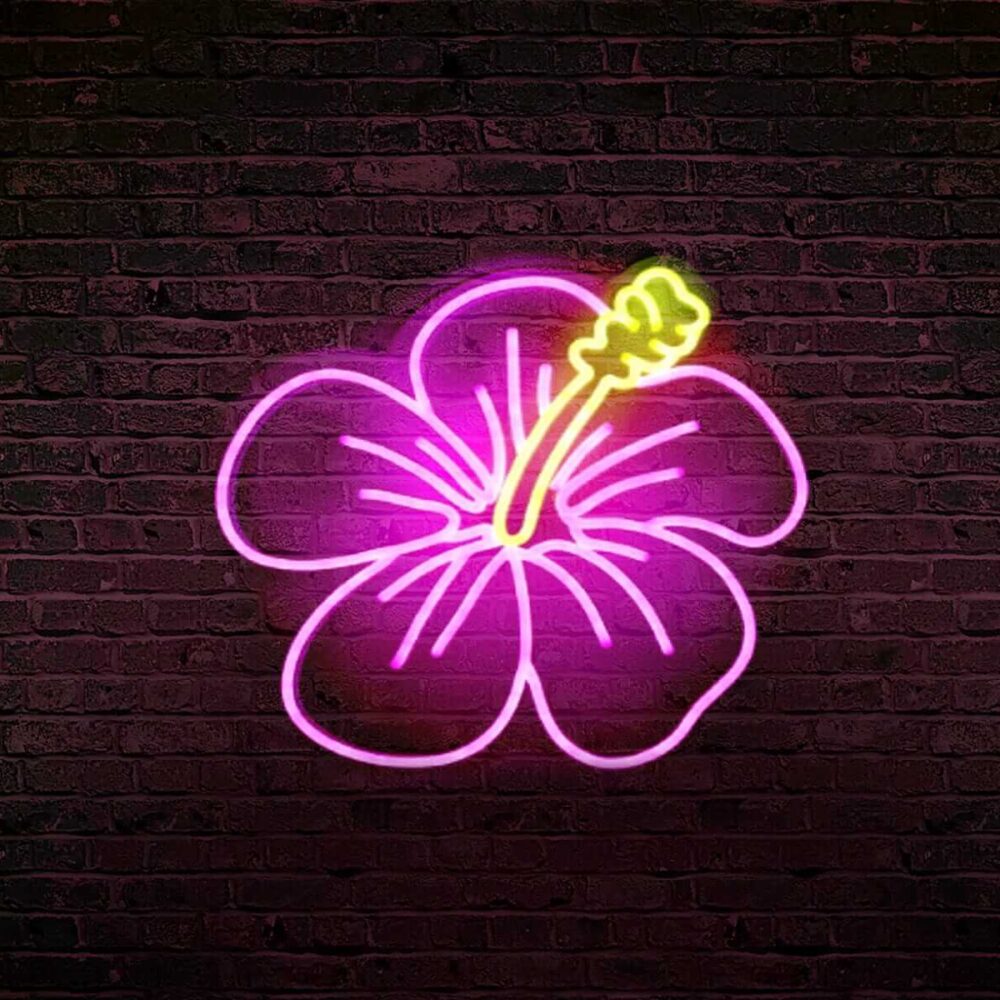 Cette fleur d'ibiscus en neon led fera briller vos pièces