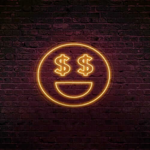 Ce smiley en néon montre qu'il veut de l'argent !